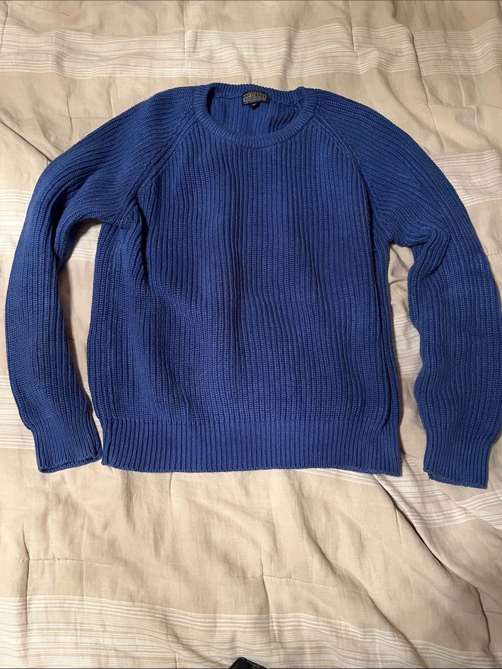 Lands' End Royal Blue Ribbed 100% Cotton Crewneck Sweater